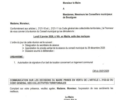 CONSEIL MUNICIPAL LE 5 JANVIER 2026