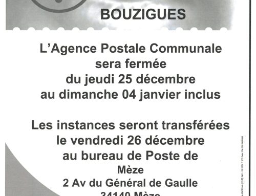 FÊTES DE FIN D’ANNÉE – FERMETURE DE L’AGENCE POSTALE